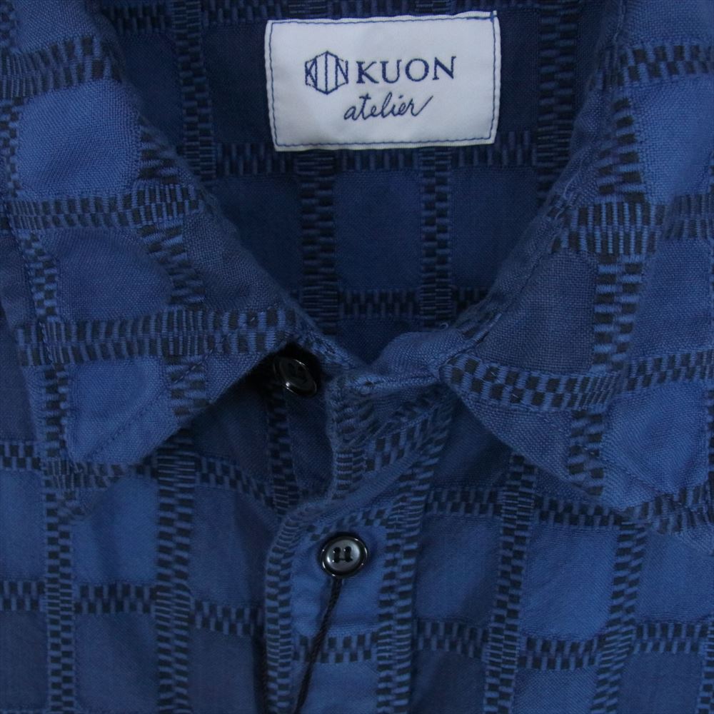 クオン 252SH023200 fabric ファブリック別注 Yoshino Plaid S/S Shirts 吉野格子 グラデーションダイ ショートスリーブ 半袖 シャツ ネイビー系 M【新古品】【未使用】【中古】