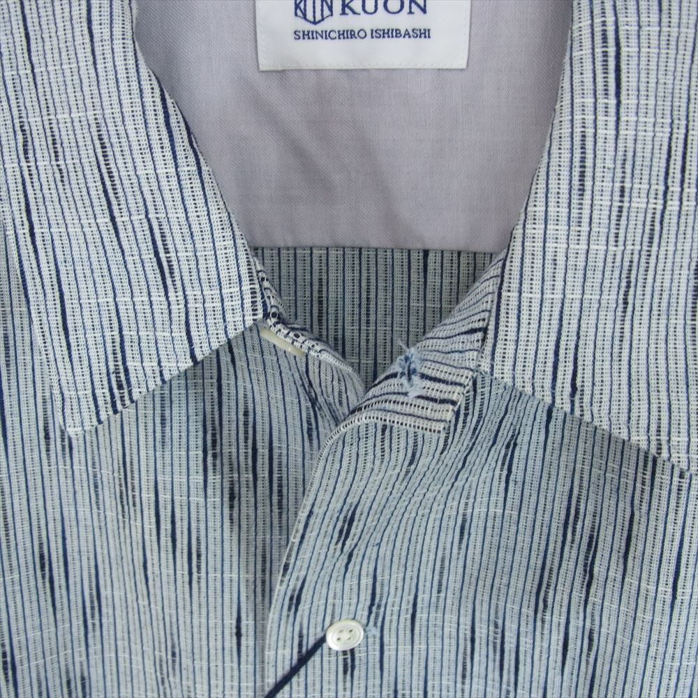 クオン 24SS 114SH050300 Aizome Slub Kite Shirt S/S 藍染 スラブ パターン切替 半袖 シャツ ブルー系 M【新古品】【未使用】【中古】