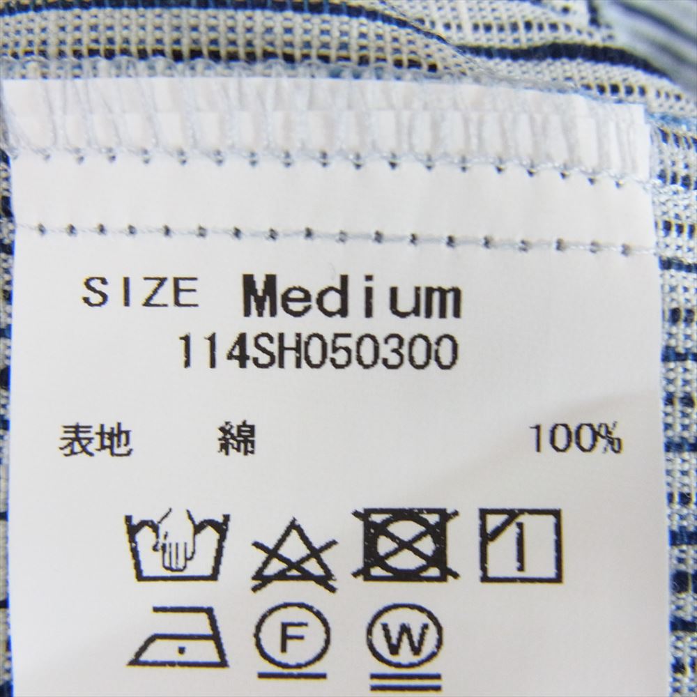クオン 24SS 114SH050300 Aizome Slub Kite Shirt S/S 藍染 スラブ パターン切替 半袖 シャツ ブルー系 M【新古品】【未使用】【中古】