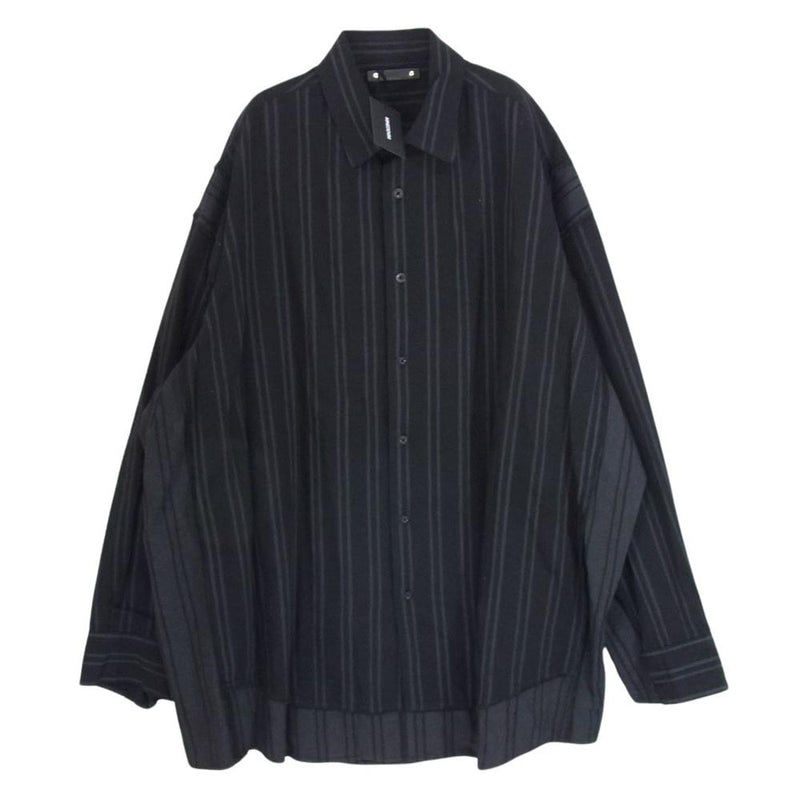 MINEDENIM マインデニム 23AW MND-NHW001-96-402 BD.Discharge Stripe NHW SH エヌハリウッド 再構築 ストライプ ロング シャツ Size40 ブラック系 40【新古品】【未使用】【中古】