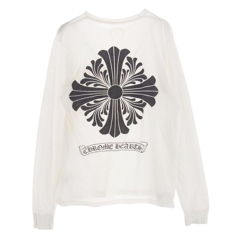 CHROME HEARTS クロムハーツ（原本無） スクロールラベル バック CHプラス プリント 長袖 ポケット付き Tシャツ カットソー ホワイト系 M【中古】