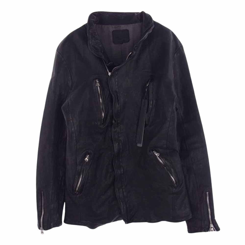 ISAMUKATAYAMA BACKLASH イサムカタヤマバックラッシュ in-1948-04 xx incarnation DOUBLE BREASTED ZIPPER BLOUSON  JAPAN CALF LEATHER インカネーション 別注 ダブルブレスト カーフレザー ジップ ブルゾン レザー ジャケット ブラック系 L【中古】