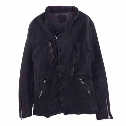 ISAMUKATAYAMA BACKLASH イサムカタヤマバックラッシュ in-1948-04 xx incarnation DOUBLE BREASTED ZIPPER BLOUSON  JAPAN CALF LEATHER インカネーション 別注 ダブルブレスト カーフレザー ジップ ブルゾン レザー ジャケット ブラック系 L【中古】