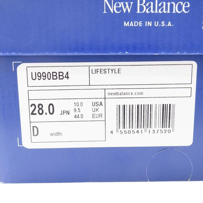 NEW BALANCE ニューバランス U990BB4 990V4 Arctic Grey アークティック グレー スエード ローカット スニーカー ブルー系 28.0cm【新古品】【未使用】【中古】