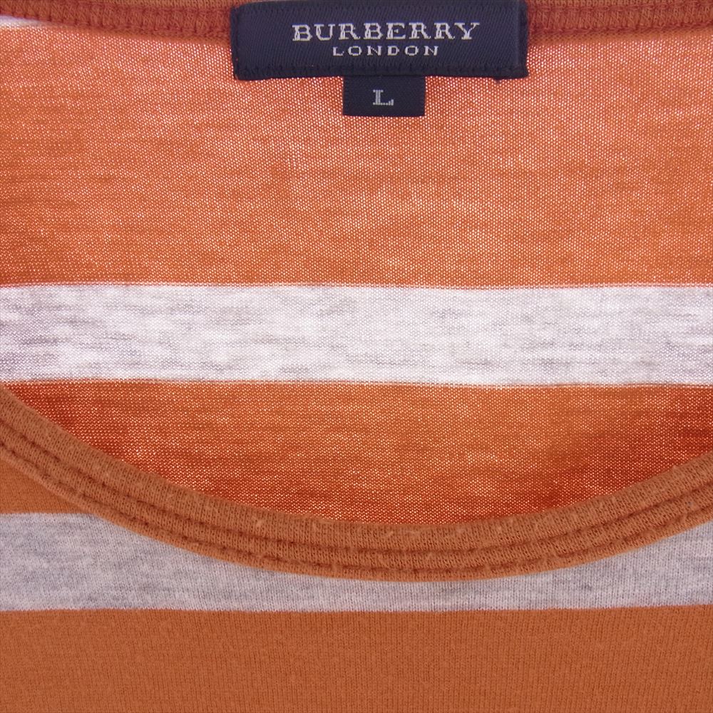 BURBERRY LONDON バーバリー ロンドン 刺繍 ボーダー Tシャツ カットソー　半袖 オレンジ系 グレー系 L【中古】