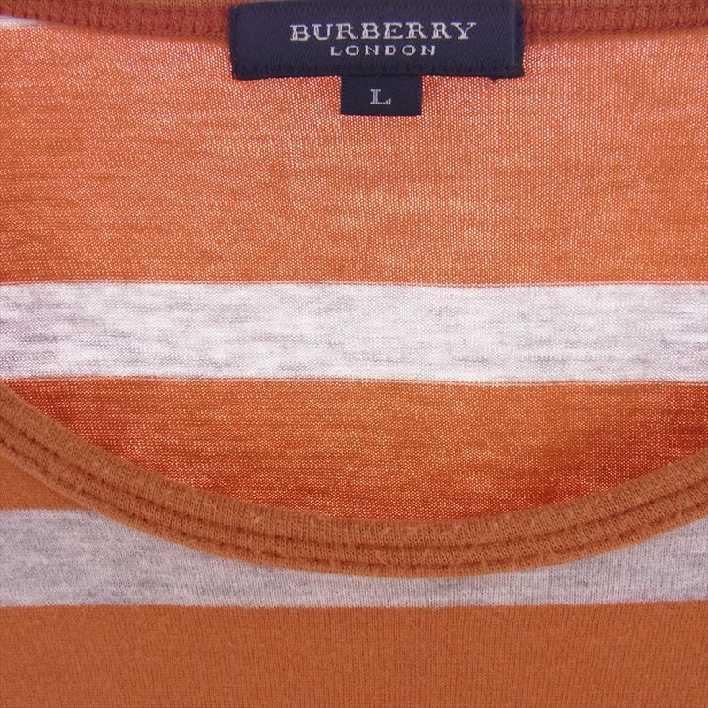 BURBERRY LONDON バーバリー ロンドン 刺繍 ボーダー Tシャツ カットソー　半袖 オレンジ系 グレー系 L【中古】