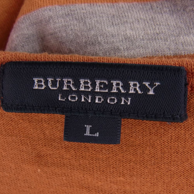 BURBERRY LONDON バーバリー ロンドン 刺繍 ボーダー Tシャツ カットソー　半袖 オレンジ系 グレー系 L【中古】
