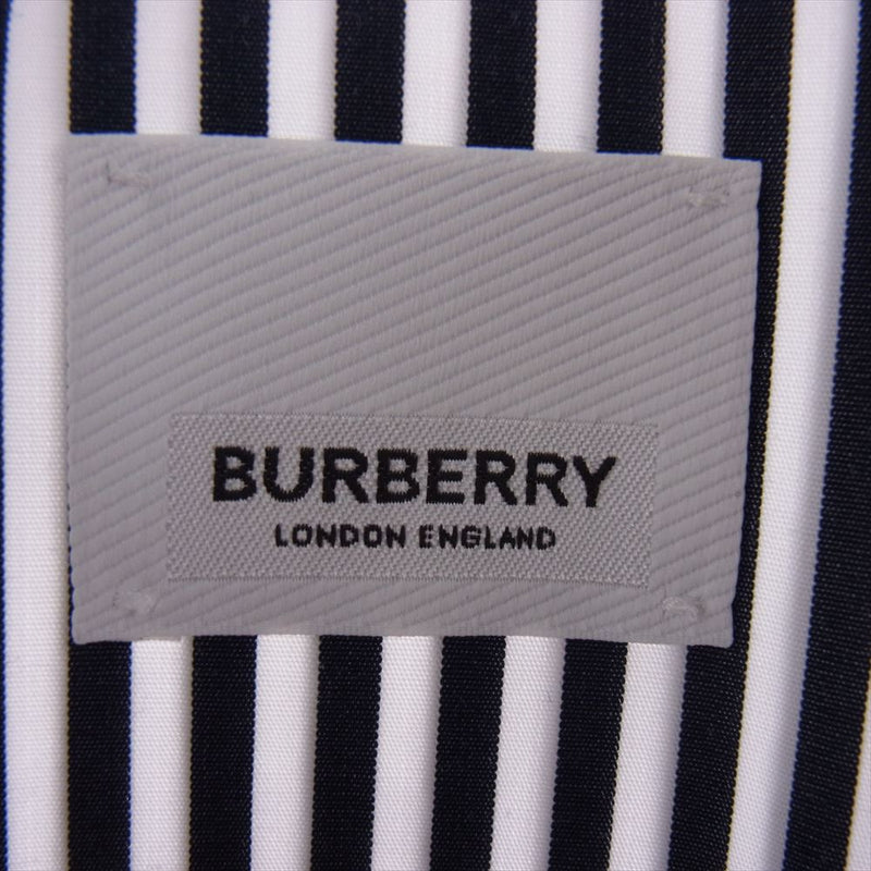 BURBERRY LONDON バーバリー ロンドン ストライプ ラバー ロゴ ポケット 長袖 シャツ  ネイビー系 ホワイト系 M【中古】