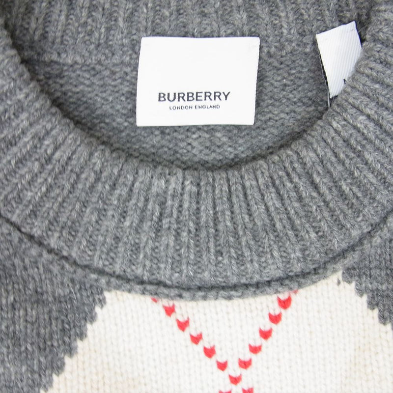 BURBERRY LONDON バーバリー ロンドン アーガイル柄 カット アウト ニット セーター グレー系 M【中古】