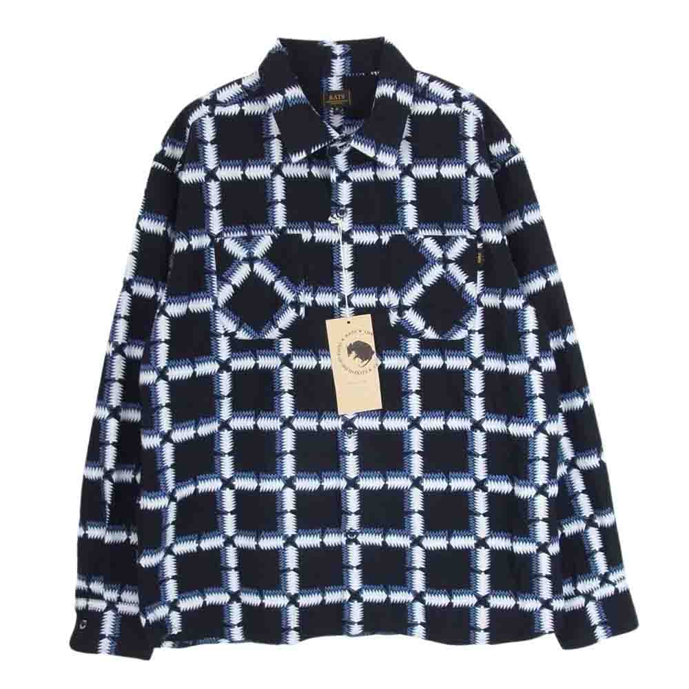 RATS ラッツ NATIVE PRINT FLANNEL SHIRT ORANGE ネイティブ プリント フランネル 長袖 シャツ ブルー ブラック系 M【極上美品】【中古】