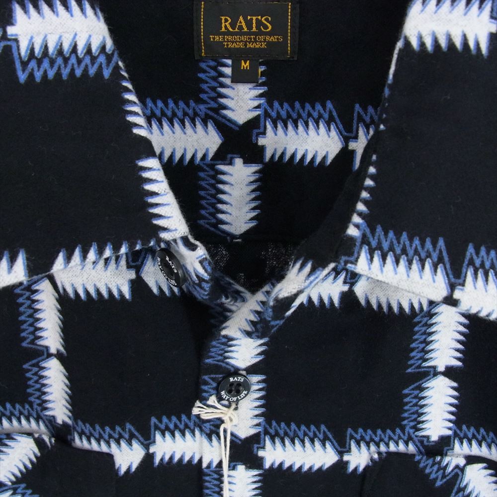 RATS ラッツ NATIVE PRINT FLANNEL SHIRT ORANGE ネイティブ プリント フランネル 長袖 シャツ ブルー ブラック系 M【極上美品】【中古】