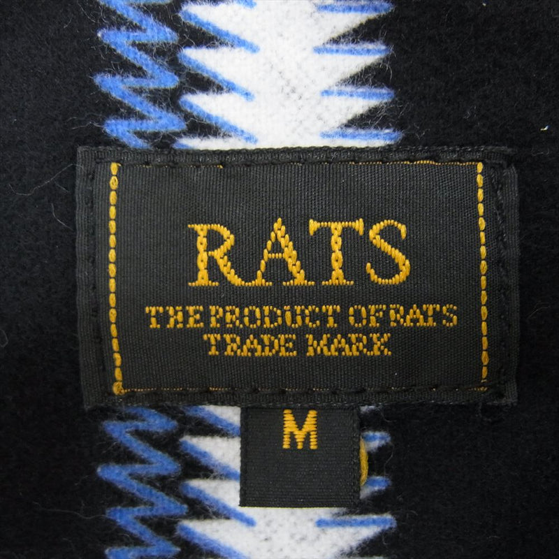 RATS ラッツ NATIVE PRINT FLANNEL SHIRT ORANGE ネイティブ プリント フランネル 長袖 シャツ ブルー ブラック系 M【極上美品】【中古】