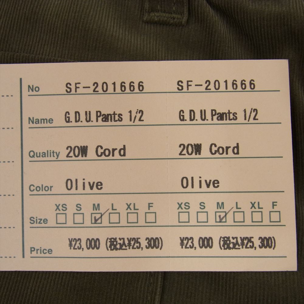 SASAFRAS ササフラス SF-201666 G.D.U PANTS 1/2 20W CORD コーデュロイ カーゴ パンツ カーキ系 M【新古品】【未使用】【中古】