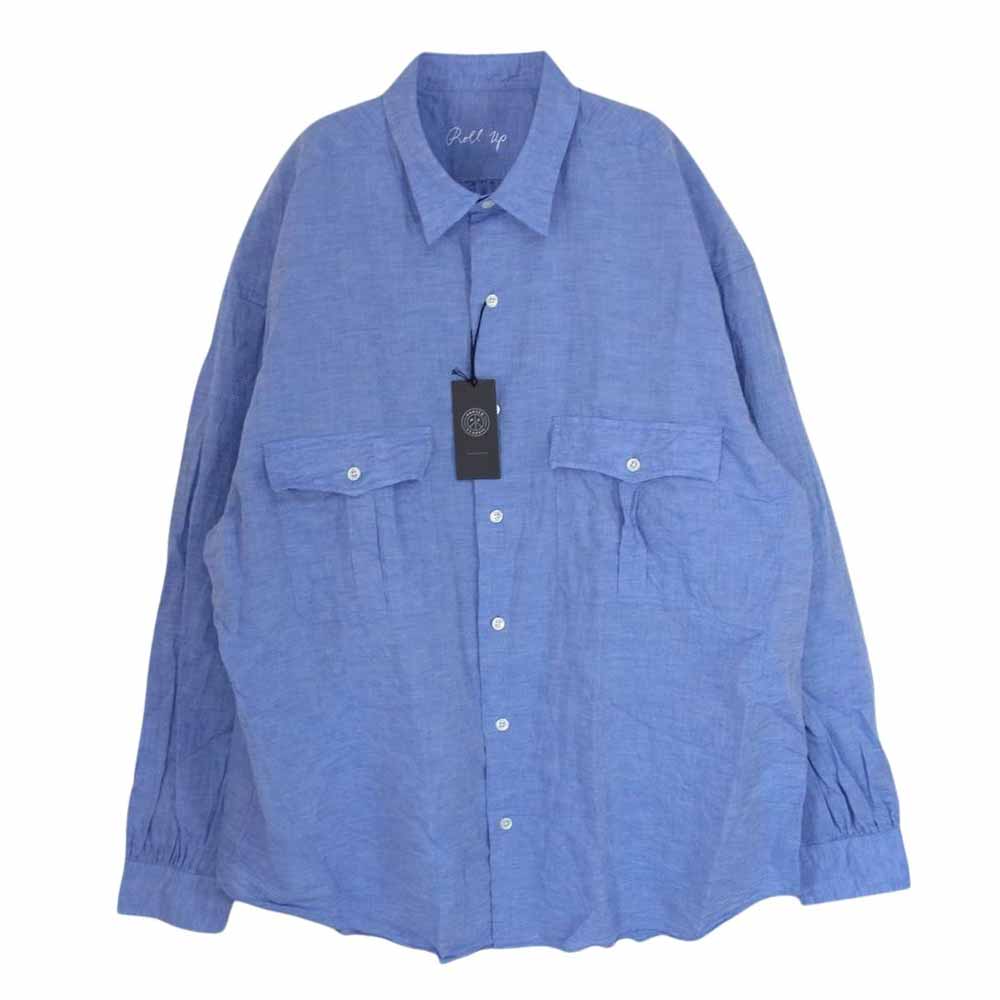 PORTER CLASSIC ポータークラシック PC-016-2765-0040-0015 ROLL UP LINEN COTTON SHIRT  ロールアップ リネン コットン 長袖 シャツ ブルー系 XL【新古品】【未使用】【中古】