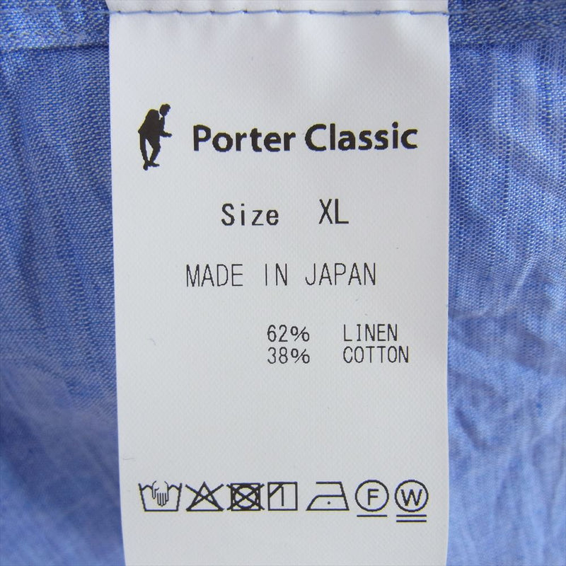 PORTER CLASSIC ポータークラシック PC-016-2765-0040-0015 ROLL UP LINEN COTTON SHIRT ロールアップ リネン コットン 長袖 シャツ ブルー系 XL【新古品】【未使用】【中古】