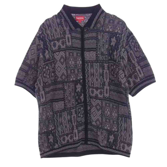 Supreme シュプリーム 20SS Patchwork Knit Zip Up Polo パッチワーク ニット ジップ アップ ポロシャツ ブラック系 グレー系 L【中古】