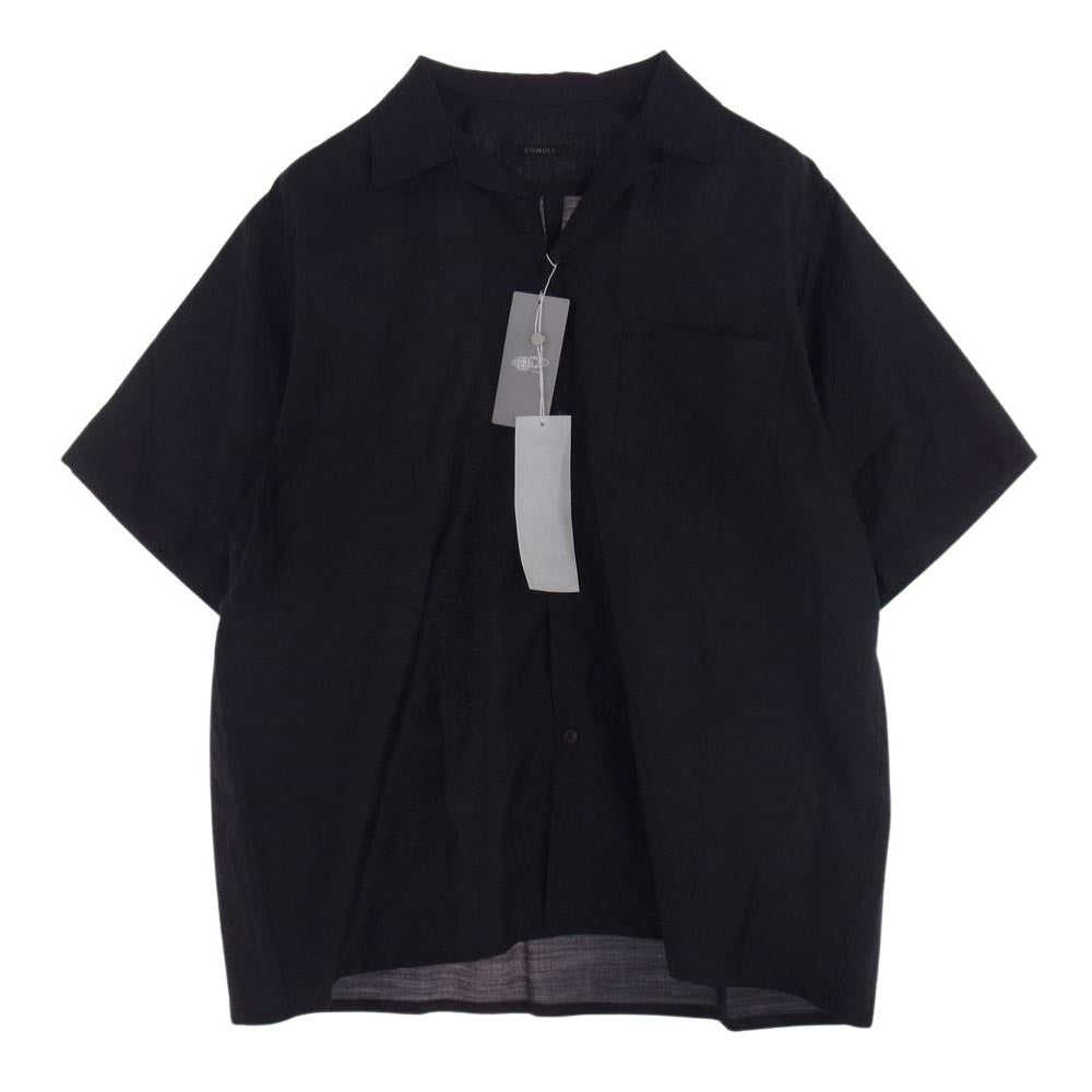COMOLI コモリ 24SS Z01-02010 ウールシルク 半袖 オープンカラー シャツ ブラック系 1【新古品】【未使用】【中古】