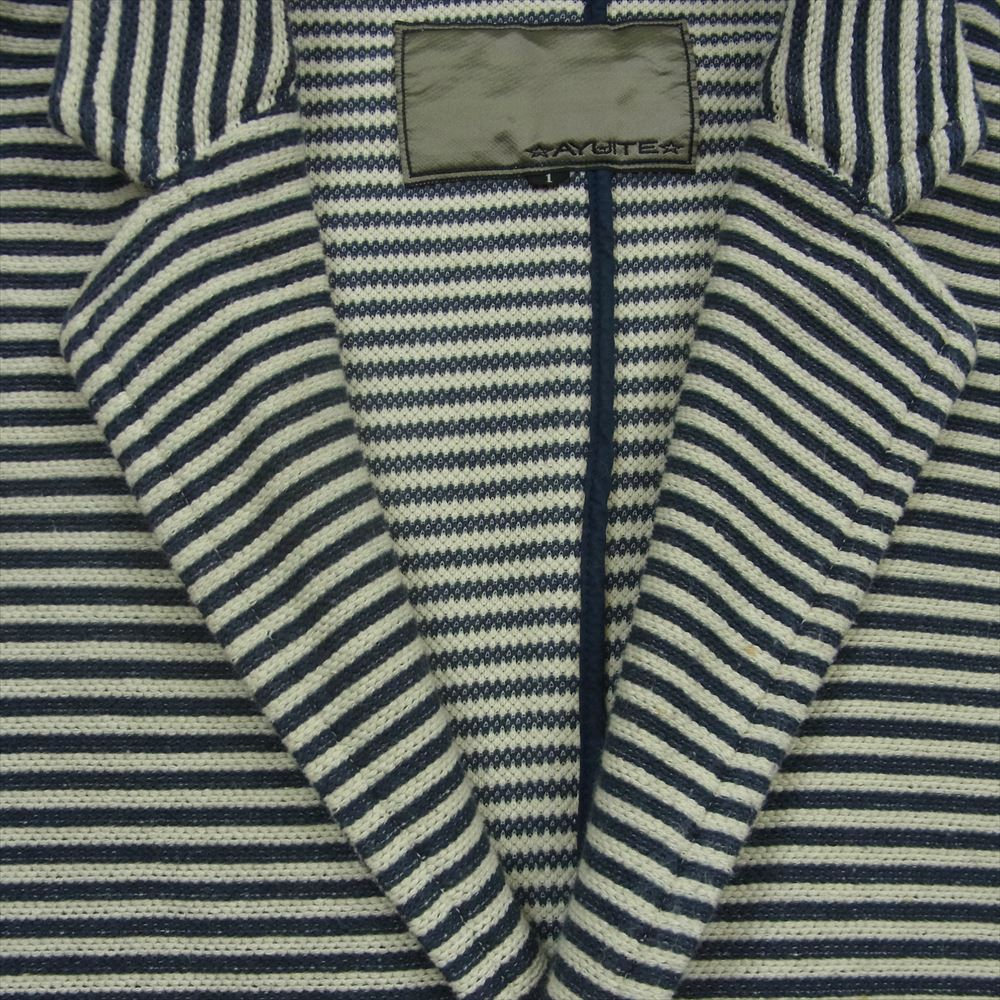アユイテ 15SS AU15S-FJ22 コットン ポリエステル ランダムボーダー コンチョボタン ニット ジャケット ネイビー系 オフホワイト系 1【中古】