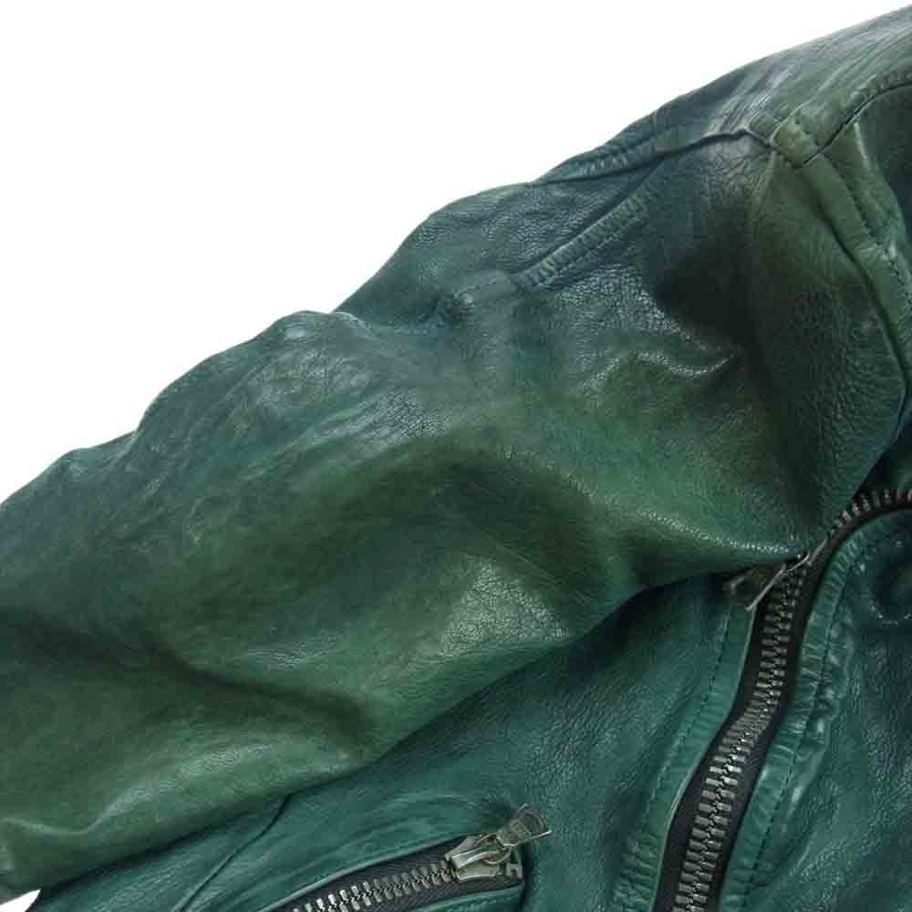 ISAMUKATAYAMA BACKLASH イサムカタヤマバックラッシュ 1175-02 ドイツ タンニン カーフ 製品染め レザー ダブルライダースジャケット グリーン系 S【中古】