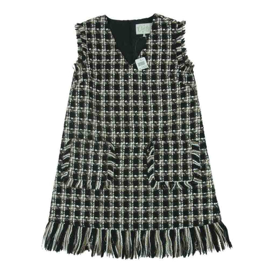 チェスティ 0W517 ツイード フリンジ ノースリーブ ワンピース  ブラック系 ブラウン系 ホワイト系 1【中古】