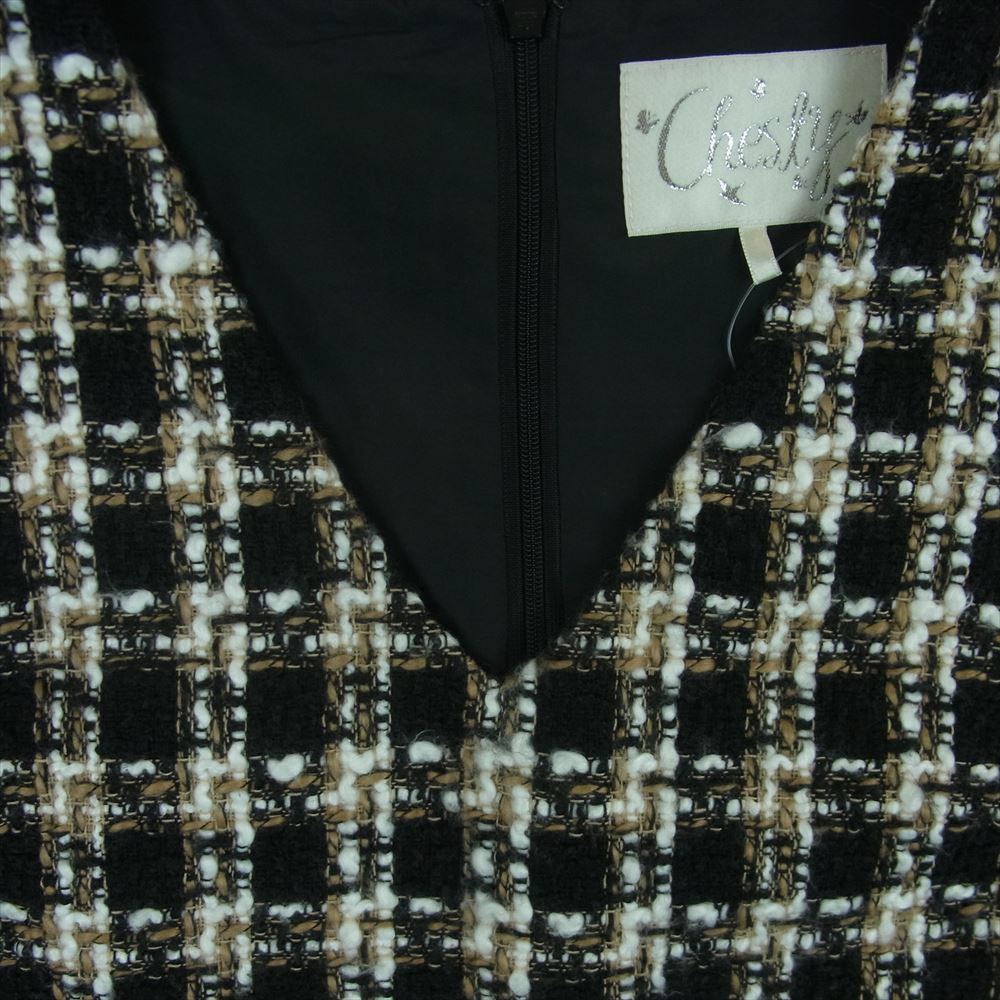 チェスティ 0W517 ツイード フリンジ ノースリーブ ワンピース  ブラック系 ブラウン系 ホワイト系 1【中古】