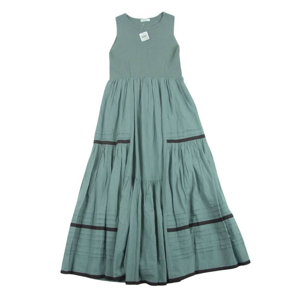 フレイアイディー 20SS FWNO201037 コットン ギャザー ニット コンビ ノースリーブ ワンピース グレイッシュライトブルー系 F【中古】