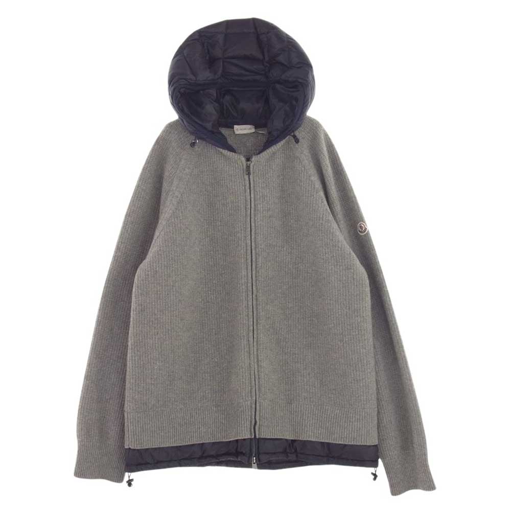 MONCLER モンクレール 17AW C20919412500 9799T MAGLIONE TRICOT CARDIGAN 切替 ダウン ワッフル サーマル ニット 長袖 ジップアップ パーカー グレー系 XXL【中古】