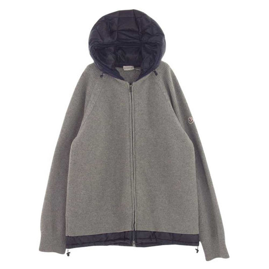 MONCLER モンクレール 17AW C20919412500 9799T MAGLIONE TRICOT CARDIGAN 切替 ダウン ワッフル サーマル ニット 長袖 ジップアップ パーカー グレー系 XXL【中古】