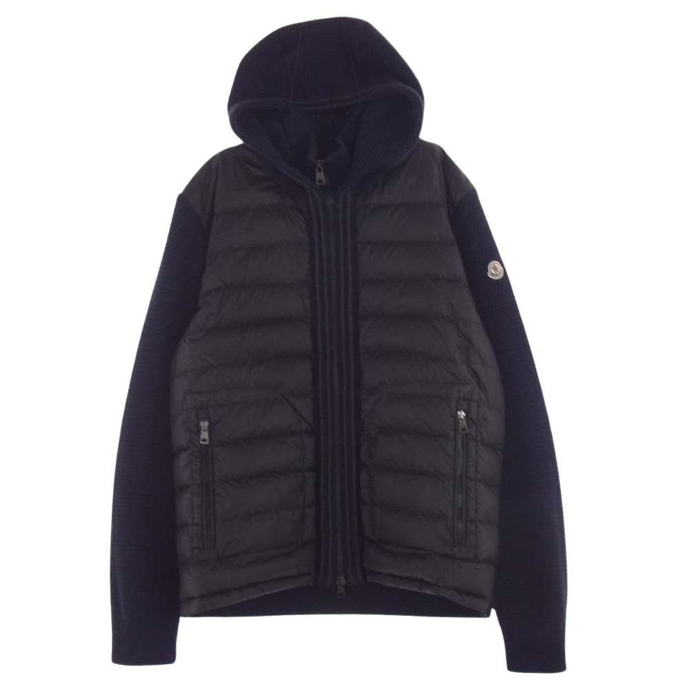 MONCLER モンクレール 420919404000 97338 国内正規品 MAGLIONE TRICOT CARDIGAN 切替 ダウン ワッフル サーマル ニット 長袖 ジップアップ パーカー ブラック系 ネイビー系 XXL【中古】