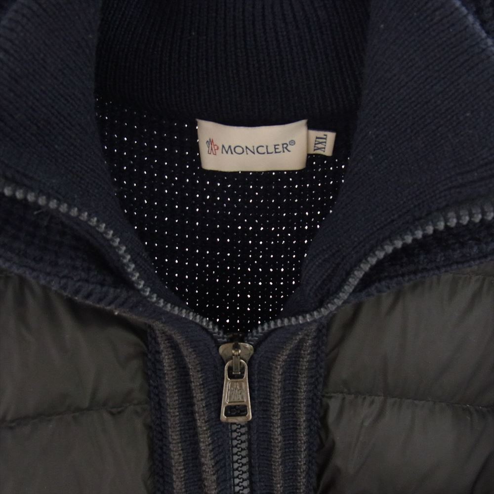 MONCLER モンクレール 420919404000 97338 国内正規品 MAGLIONE TRICOT CARDIGAN 切替 ダウン ワッフル サーマル ニット 長袖 ジップアップ パーカー ブラック系 ネイビー系 XXL【中古】