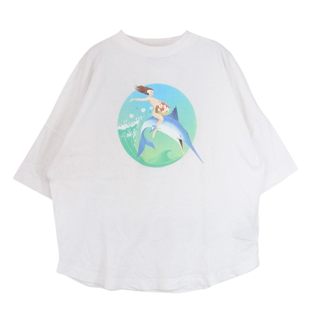 PALM ANGELS パームエンジェルス PMAA002S21JER001 フィッシュ ガール プリント バック ブランドロゴ 半袖 Tシャツ ホワイト系 S【中古】