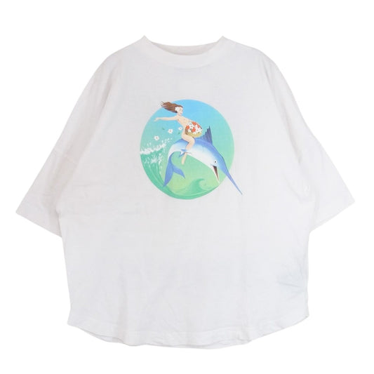 PALM ANGELS パームエンジェルス PMAA002S21JER001 フィッシュ ガール プリント バック ブランドロゴ 半袖 Tシャツ ホワイト系 S【中古】
