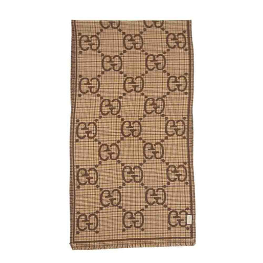 GUCCI グッチ GGロゴ ウール ジャガード スカーフ マフラー ブラウン系【中古】