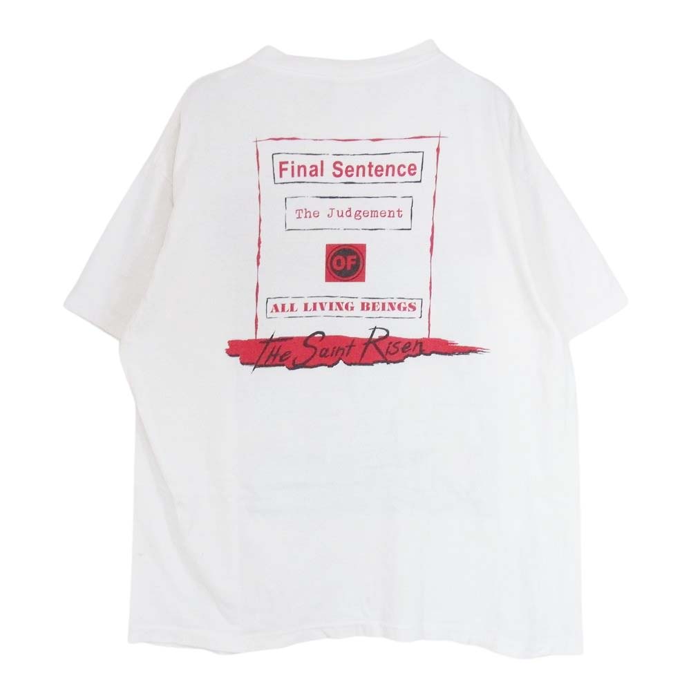 SAINT MICHAEL セントマイケル 22SS SM-S22-0000-062 × DENIM TEARS SS TEE HOLY STATE デニムティアーズ コラボ ヴィンテージ 加工 半袖 Tシャツ ホワイト系 XL【中古】