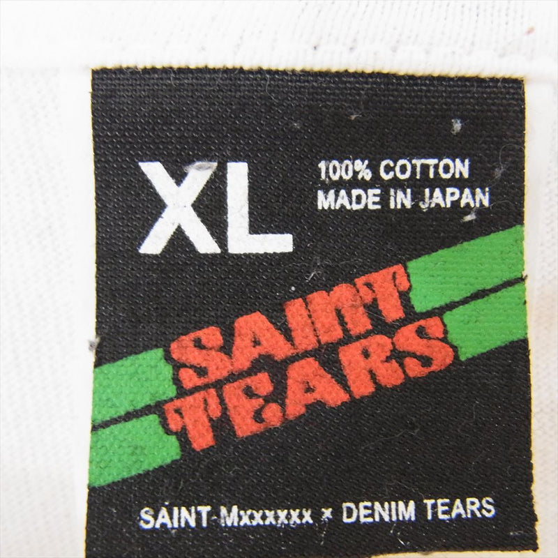 SAINT MICHAEL セントマイケル 22SS SM-S22-0000-062 × DENIM TEARS SS TEE HOLY STATE  デニムティアーズ コラボ ヴィンテージ 加工 半袖 Tシャツ ホワイト系 XL【中古】