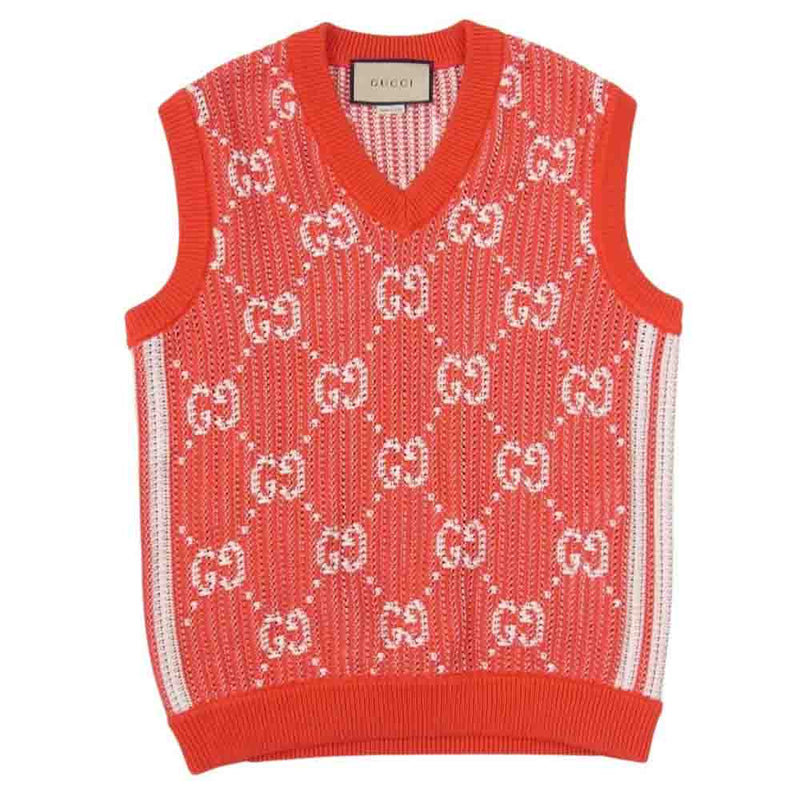 GUCCI グッチ 752543 XKDF8 GG cotton knit vest ジージー コットン ジャカード ニット ベスト レッド系 S【中古】