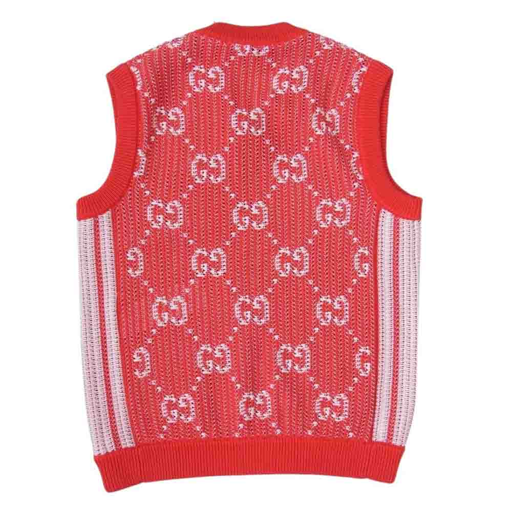 GUCCI グッチ 752543 XKDF8 GG cotton knit vest ジージー コットン ジャカード ニット ベスト レッド系 S【中古】