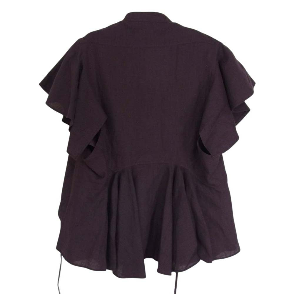 beautiful people ビューティフルピープル 1415106008 double-end bed linen cloth raffle blouse 2way リネン ブラウス パープル系 34【新古品】【未使用】【中古】