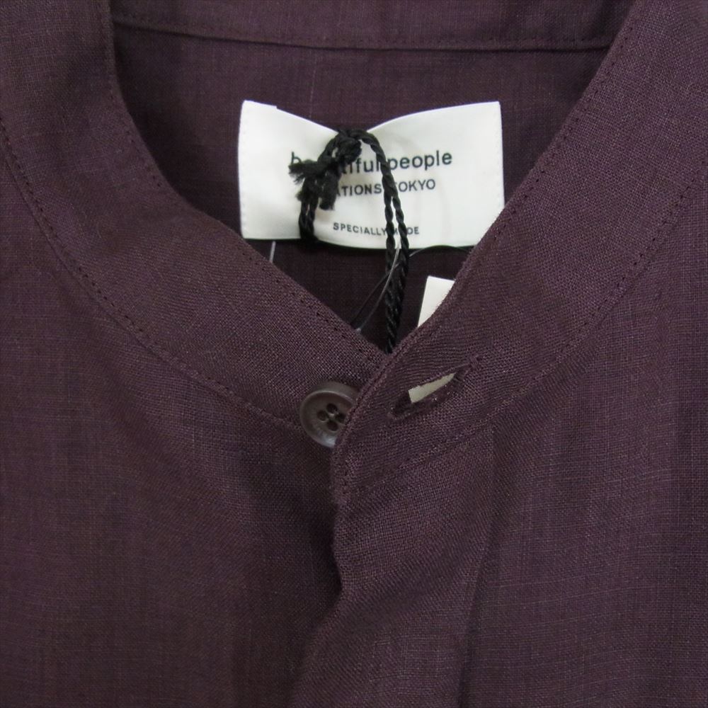 beautiful people ビューティフルピープル 1415106008 double-end bed linen cloth raffle blouse 2way リネン ブラウス パープル系 34【新古品】【未使用】【中古】