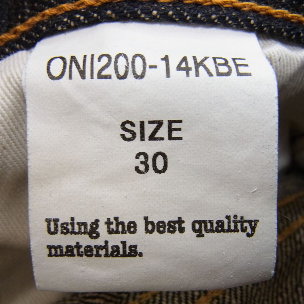 鬼デニム ONI200-14KBE 初代 鬼デニム復活 14oz 緯糸ベージュ ワイド ストレート デニム パンツ インディゴブルー系 30【極上美品】【中古】