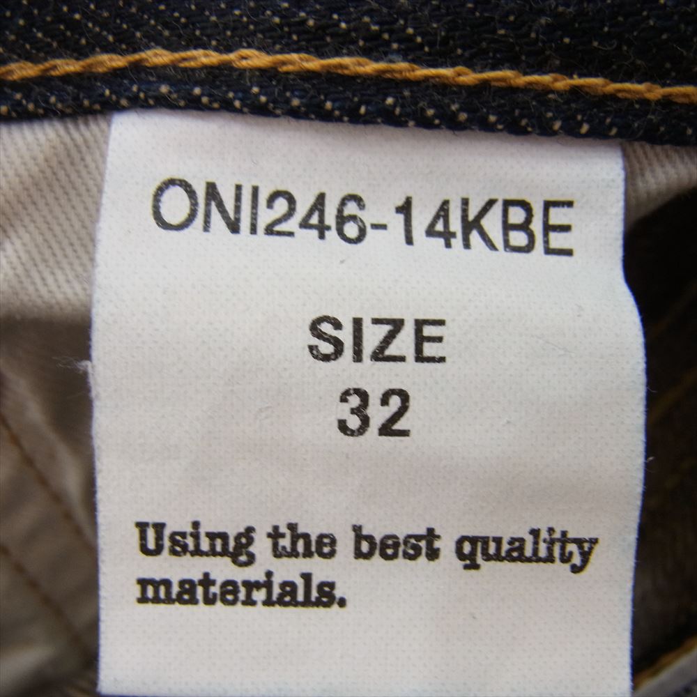鬼デニム ONI246-14KBE 14OZ ONI DENIM NEAT STRAIGHT 初代 鬼デニム復活 14oz ニートストレート デニム パンツ インディゴブルー系 32【新古品】【未使用】【中古】