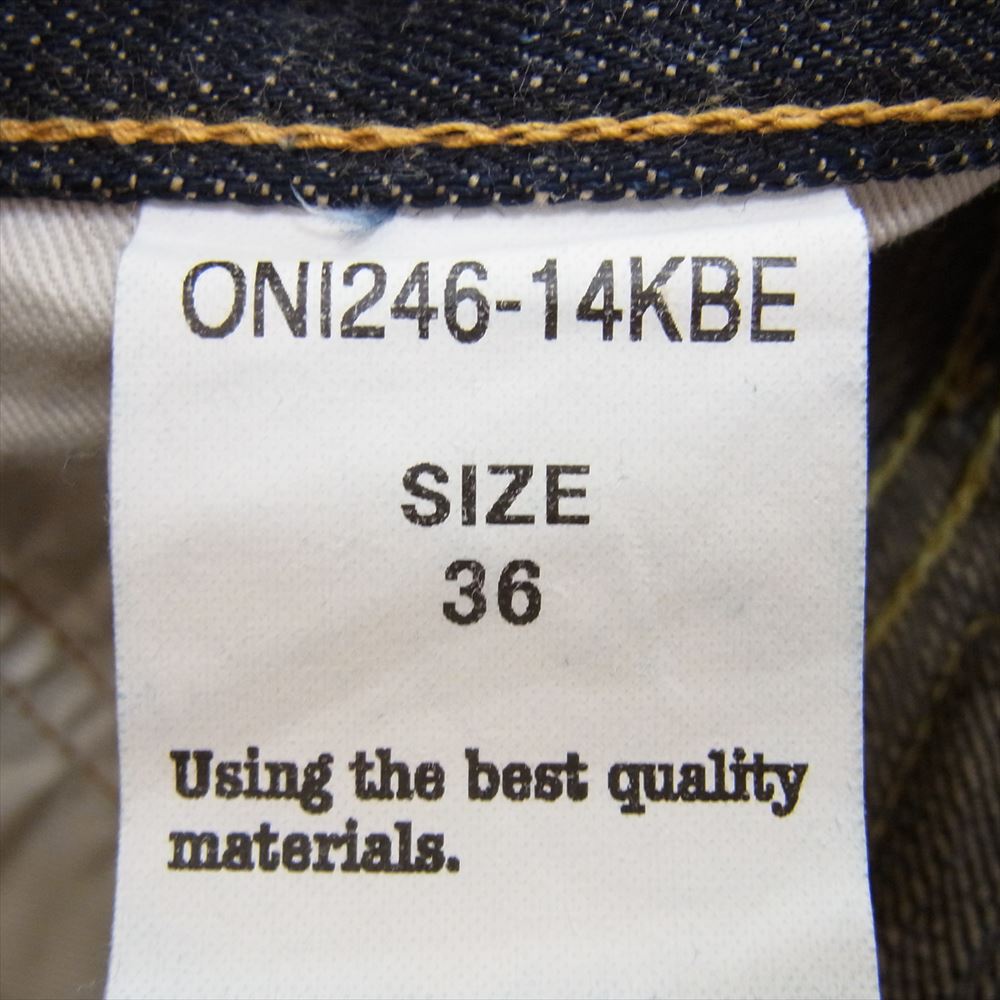 鬼デニム ONI246-14KBE 14OZ ONI DENIM NEAT STRAIGHT 初代 鬼デニム復活 14oz ニートストレート デニム パンツ インディゴブルー系 36【新古品】【未使用】【中古】