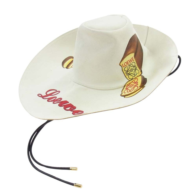 LOEWE ロエベ Toast Print cowboy Hat トーストプリント カウボーイ ハット アナグラム ロゴ ラムレザー 帽子 オフホワイト系【中古】