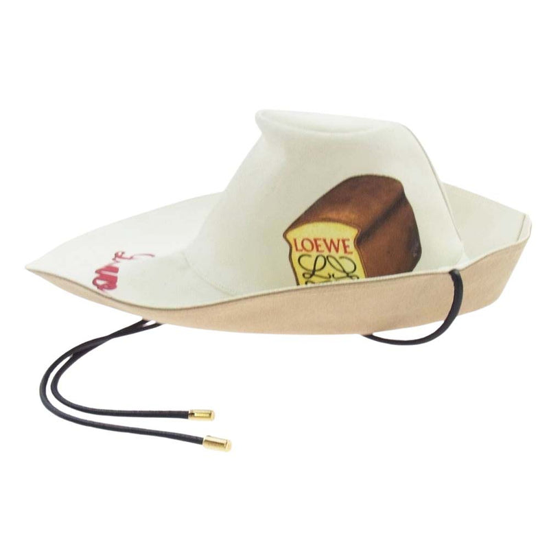 LOEWE ロエベ Toast Print cowboy Hat トーストプリント カウボーイ ハット アナグラム ロゴ ラムレザー 帽子 オフホワイト系【中古】