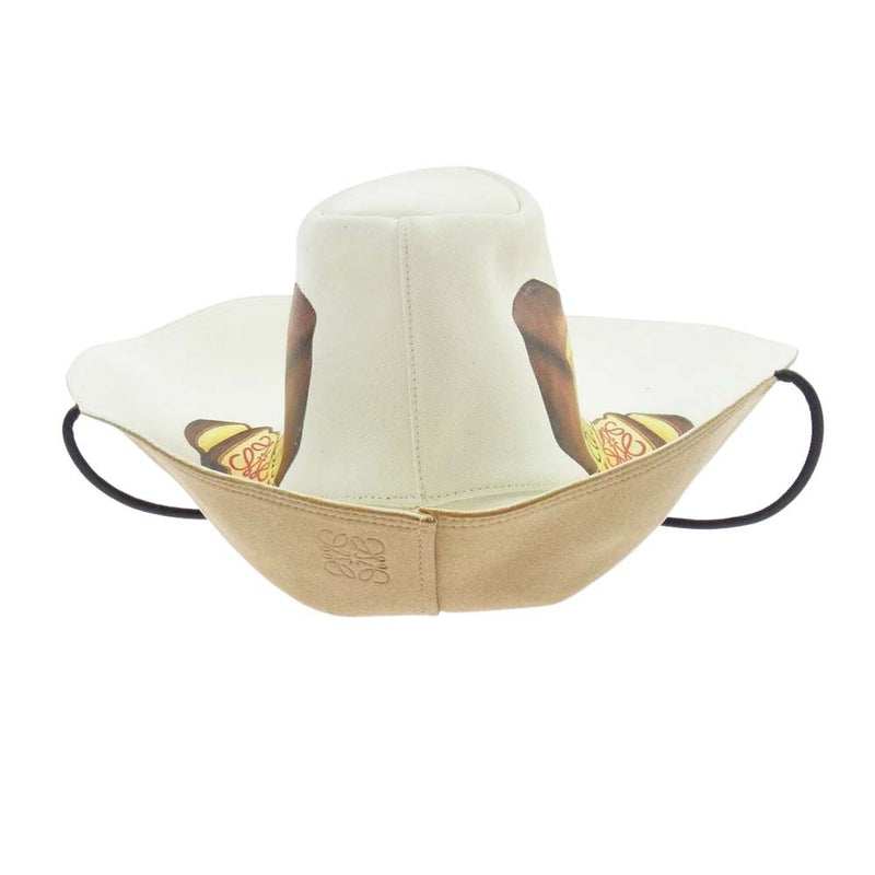 LOEWE ロエベ Toast Print cowboy Hat トーストプリント カウボーイ ハット アナグラム ロゴ ラムレザー 帽子 オフホワイト系【中古】