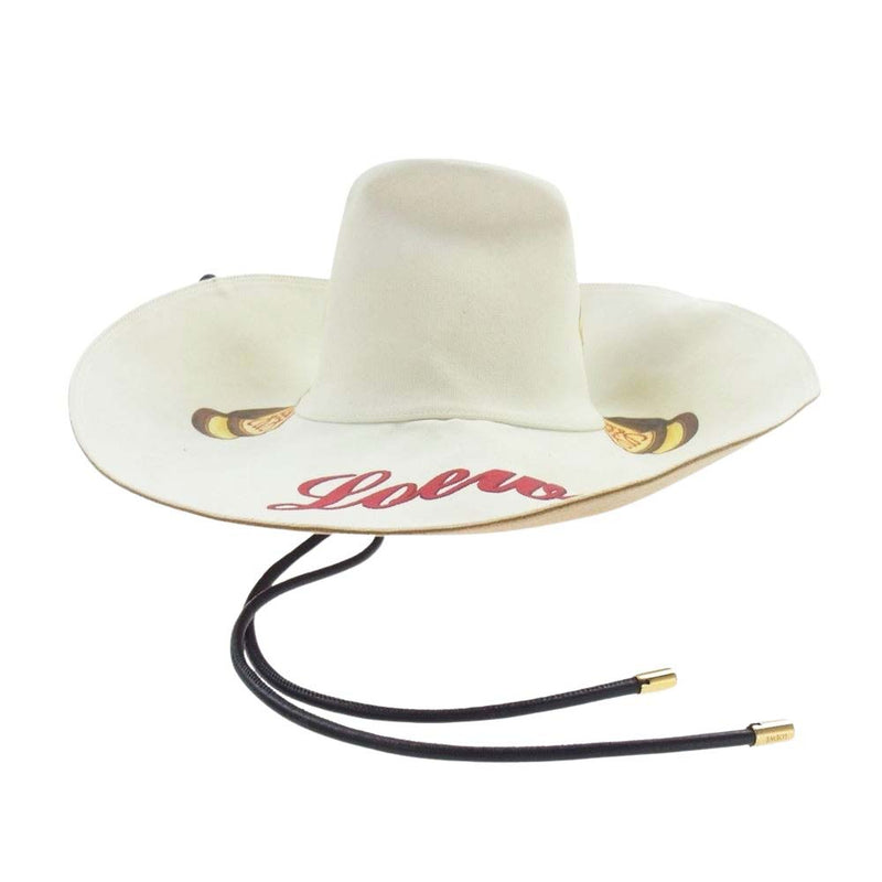 LOEWE ロエベ Toast Print cowboy Hat トーストプリント カウボーイ ハット アナグラム ロゴ ラムレザー 帽子 オフホワイト系【中古】