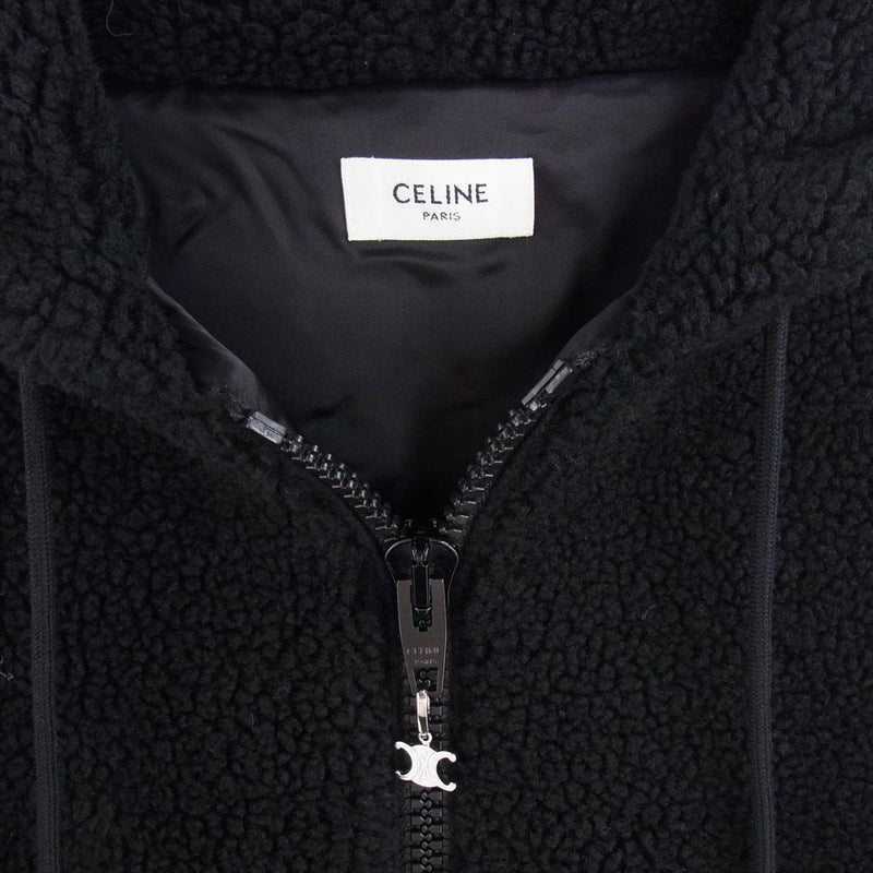 CELINE セリーヌ 2Y905699M フロントロゴ ジップアップ ルーズフード フリース ジャケット ブラック系 XL【中古】