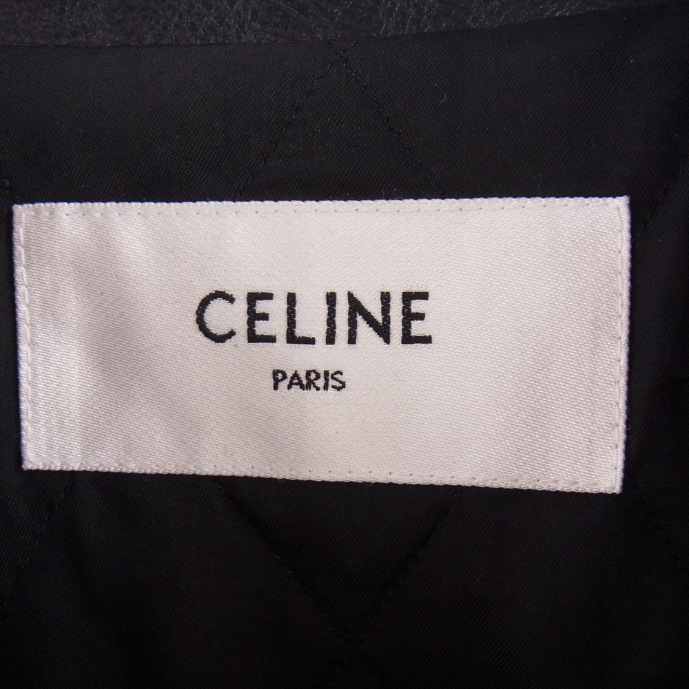 CELINE セリーヌ 2ED041320 牛革 カウハイド 裏地キルティング ジップアップ レザー ポリスマン ジャケット ブラック系 46【中古】