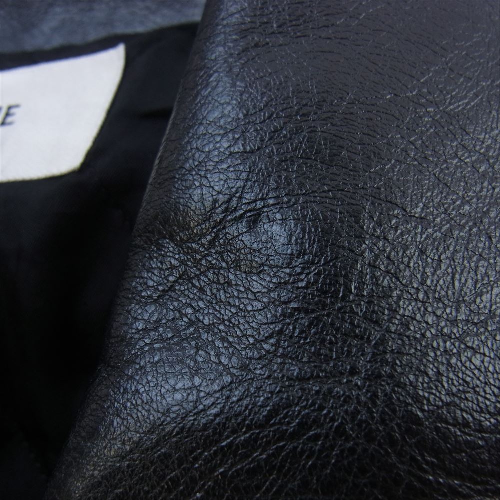 CELINE セリーヌ 2ED041320 牛革 カウハイド 裏地キルティング ジップアップ レザー ポリスマン ジャケット ブラック系 46【中古】