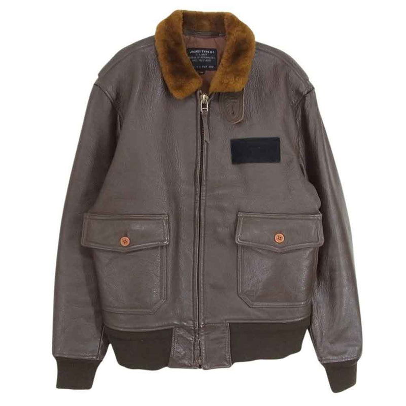 ミリタリー TYPE G-1 GOAT SKIN FLIGHT JACKET 襟ボア レザー フライト ジャケット ブラウン系 40【中古】